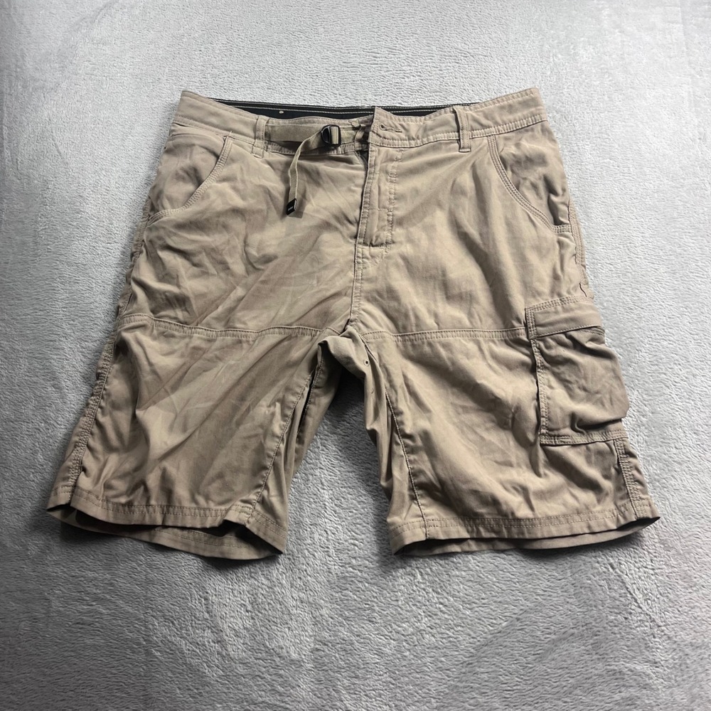 Prana Zion Mens Khaki Tan Stretch Hiking Cargo Shorts Size 34 Inseam 10
